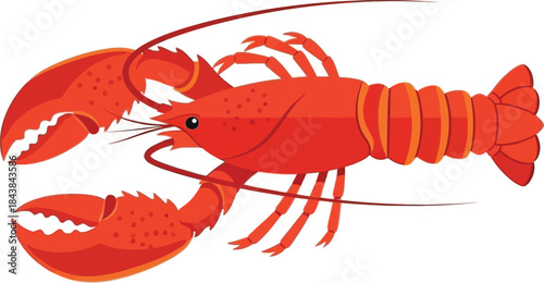 A vibrant illustration of a red lobster with prominent claws and segmented body