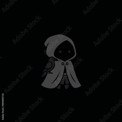 Mysterious cloaked figure with a bird dark fantasy art.