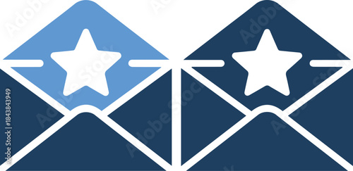 Vector graphic of two envelopes with star symbols on isolated white background