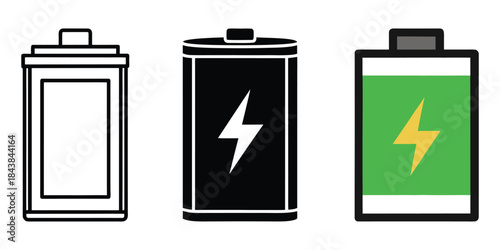 Three battery icons with varying charge levels in simple design
