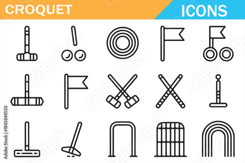Outdoor Croquet Sport Icons Set in Minimal Outline Style