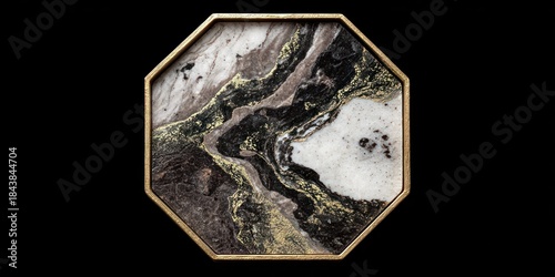 Abstract artwork in octagonal frame black background artistic design for decor