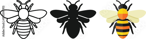 Different styles of bee illustration