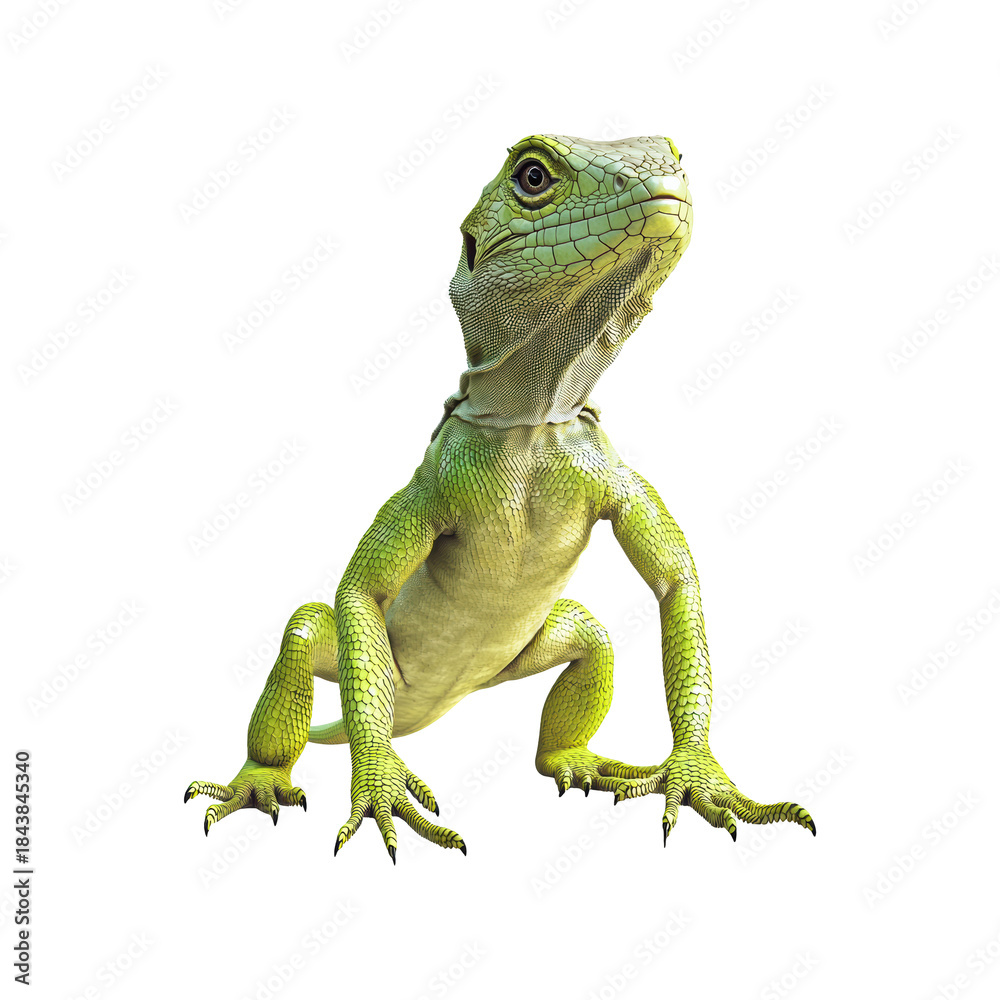 Fototapeta premium Green Lizard. Reptile Symbolizing Nature And Wildlife Conservation. Isolated On Transparent Background
