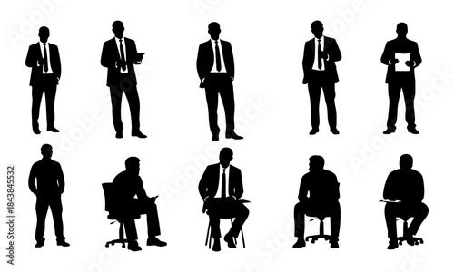 People Silhouette Icon Set with Standing, Sitting and Wheelchair Poses [Converted].ai