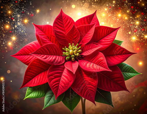 Beautiful red poinsettia Christmas flower