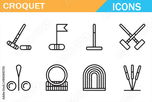Classic Croquet Sport Line Icons Collection