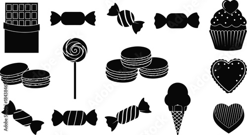 Candy, Dessert, and Sweets Silhouette Icon Set