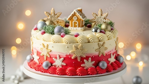 Luxury Festive Cake Decorated with Frosting and Artistic Ornaments