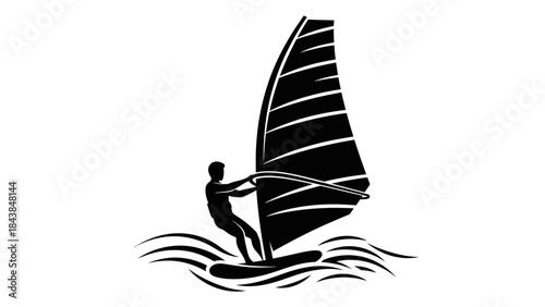 a striking black and white illustration depicts a windsurfer gracefully riding ocean waves showcasing the dynamic interaction between athlete and nature s power high quality professional