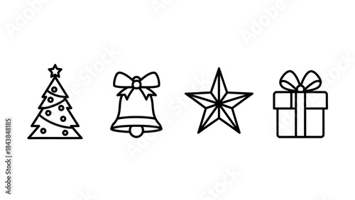 a simple arrangement of festive holiday icons including a christmas tree a bell a star and a gift high quality professional detailed modern elegant stylish