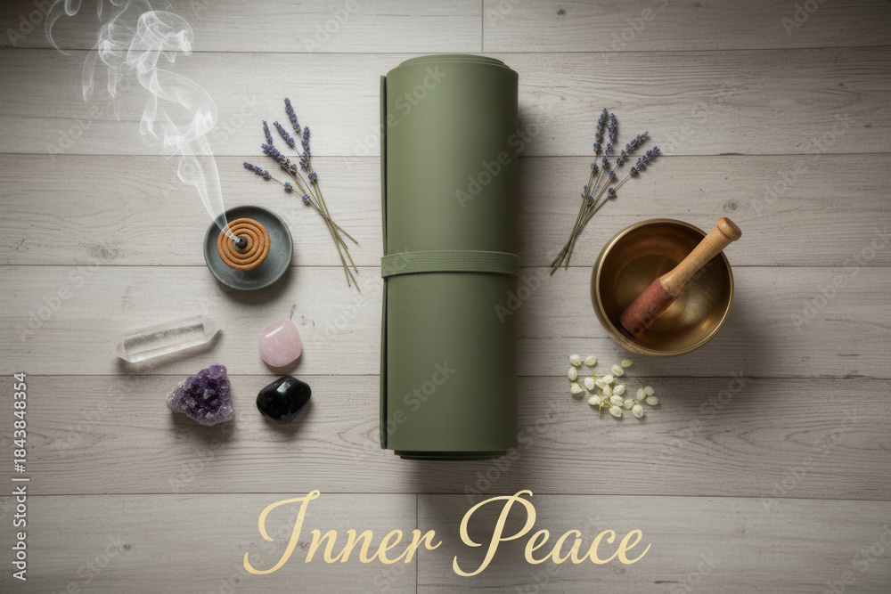 custom made wallpaper toronto digitalSerene Yoga Mat with Crystals Incense and Singing Bowl Symbolizing Inner Peace