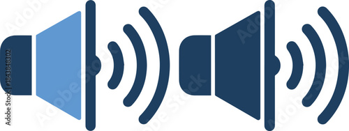 Vector graphic of two speaker icons with sound waves in blue colors