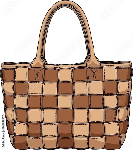 A charming illustration of a woven basket with dual handles presented on a white background