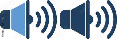 Vector graphic of two speaker icons with sound waves in blue colors