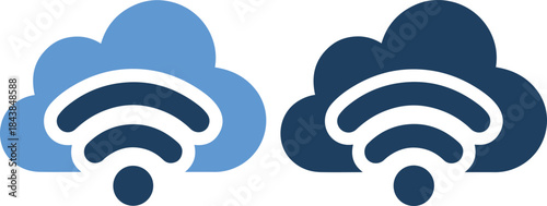 Two cloud icons with wifi symbols in different shades of blue