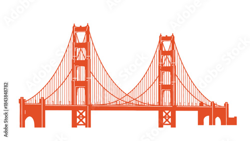 A striking illustration depicts the iconic golden gate bridge in a simplified orange silhouette style capturing its architectural grandeur and recognizable form high quality professional