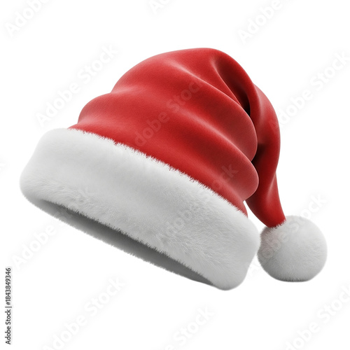 Red Santa Claus Hat With White Fur Trim and Pom Keywords: santa hat, christmas hat, santa claus