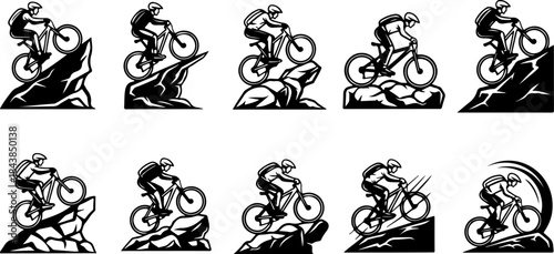 Cycling Action Silhouette Set – Dynamic Bicycle Rider Poses