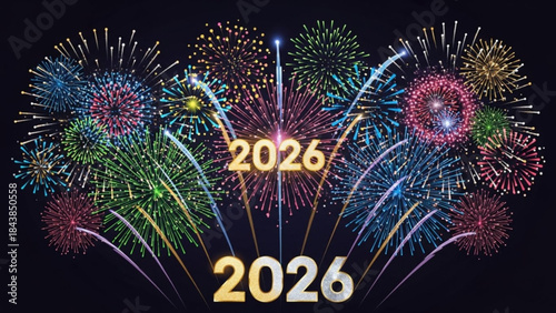 New Year's Eve 2026: A vibrant display of fireworks illuminates the night sky, with the golden year 2026 inscribed at the center, signifying a future filled with hope and celebration.
