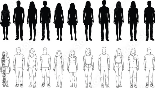 Human Silhouettes and Line Drawings of Male and Female Figures for Design, Identification, Educational Use, and Artistic Reference