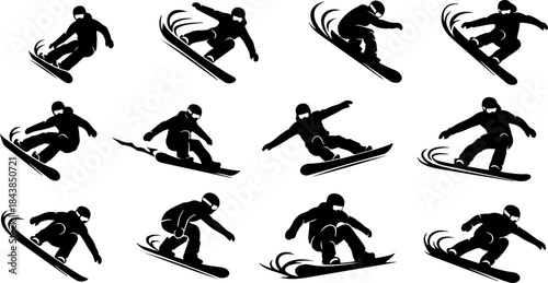 Skateboarding Tricks Silhouette Set – Dynamic Skater Action Poses