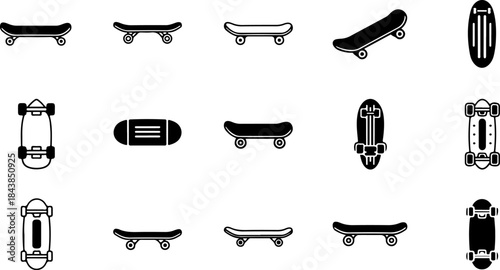 Skateboarding Tricks Silhouette Set – Dynamic Skater Action Poses