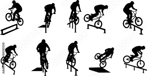 Cycling Action Silhouette Set – Dynamic Bicycle Rider Poses