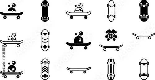 Skateboarding Tricks Silhouette Set – Dynamic Skater Action Poses