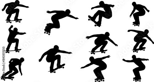 Skateboarding Tricks Silhouette Set – Dynamic Skater Action Poses