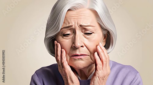 Elderly Woman Experiencing Headache and Fatigue Symptoms in Various Emotional States