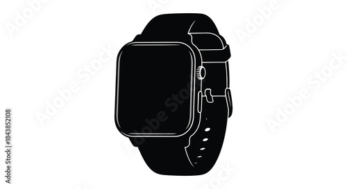 A sleek modern smartwatch design displayed in a striking black and white silhouette
