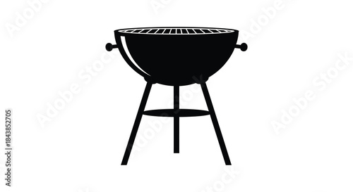 A black silhouette of a classic kettle grill perfect for outdoor cooking and summer barbecues silhouette