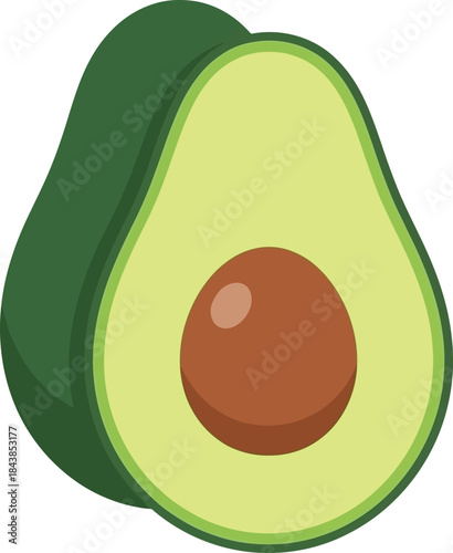 A vibrant illustration of a halved avocado showing the pit and green flesh