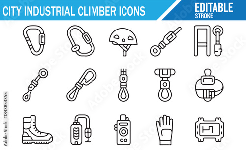 City Industrial Climber Line Icon Set with Editable Stroke.