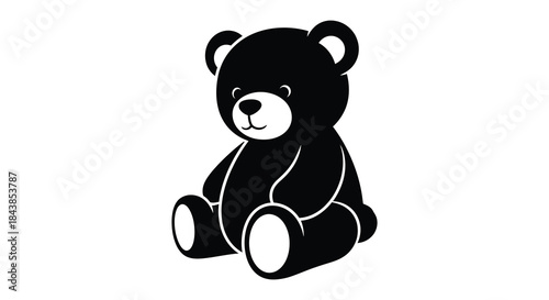 Simple black and white illustration of a seated teddy bear a classic childhood toy