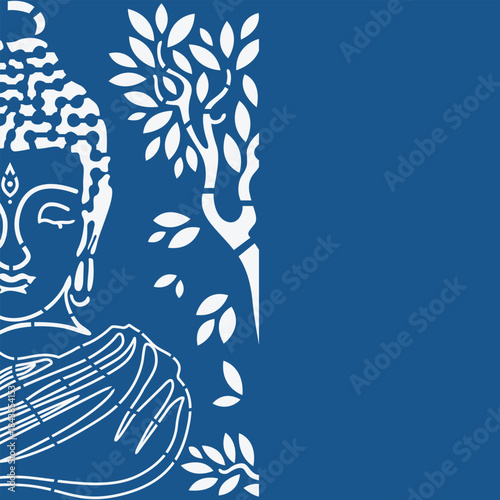 Lord Buddha Vector On Blue Background.