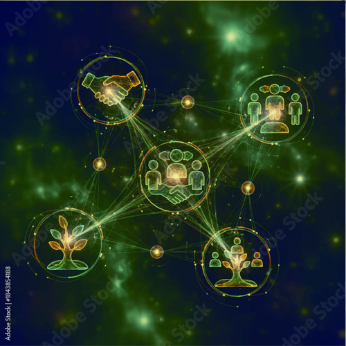 Cosmic Collaboration Network with Growth and Unity Icons