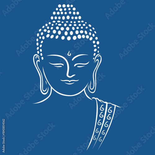 Buddha head silhouette, drawing vector.