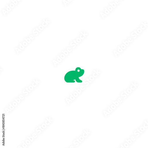 Green frog icon illustration, simple minimalist amphibian symbol on white background, cartoon animal graphic element design