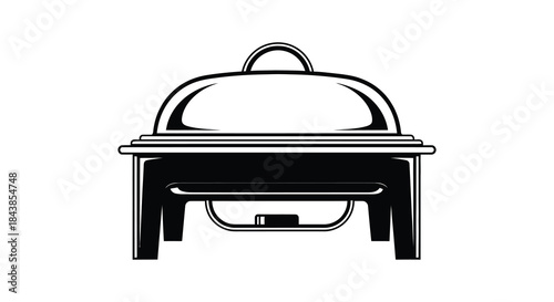 A striking black and white image depicting a food warmer showcasing a classic silhouette