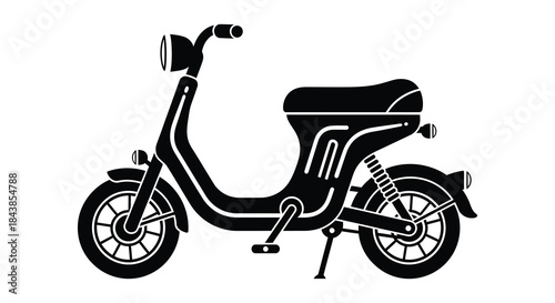 A striking black silhouette of a vintage style electric scooter with detailed design features silhouette