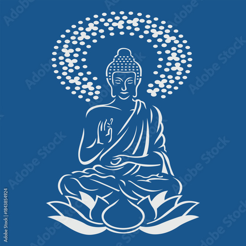 Lord Buddha Vector On Blue Background.