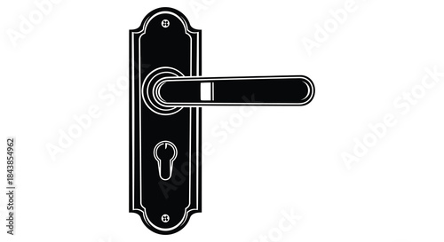 An ornate black door handle with a keyhole and lever a striking silhouette