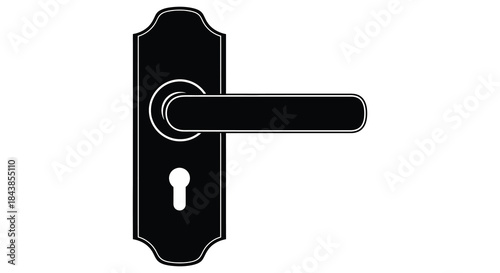 A detailed depiction of a black door handle with a keyhole presented as a silhouette