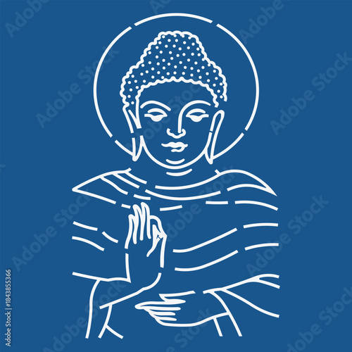 Lord Buddha Vector On Blue Background.