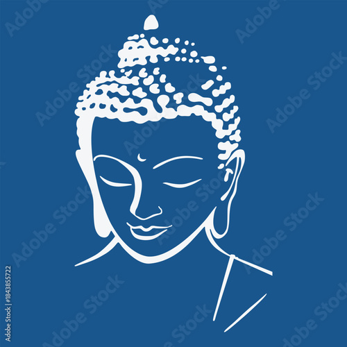 Buddha head silhouette, drawing vector.