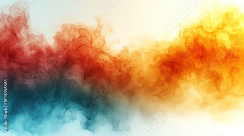 Abstract colorful smoke swirls, dynamic movement, white background, design element