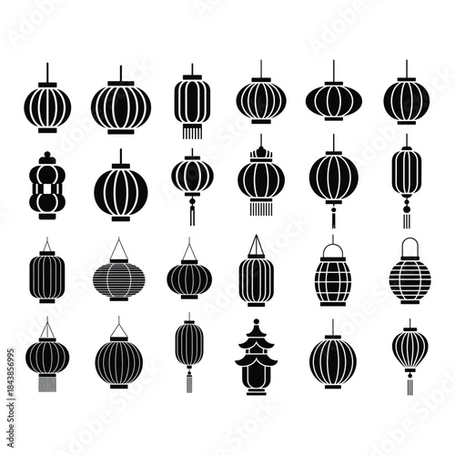 Assortment of Black Lantern Silhouettes Chinese lantern