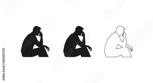 Minimalist illustration set of businessperson silhouettes, Symbolizing concentration during a call, flat vector design illustration.